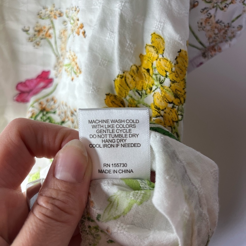 Jane Delancey Floral Puff Sleeve Peasant Blouse Size L Cottagecore Garden Top - Picture 11 of 11